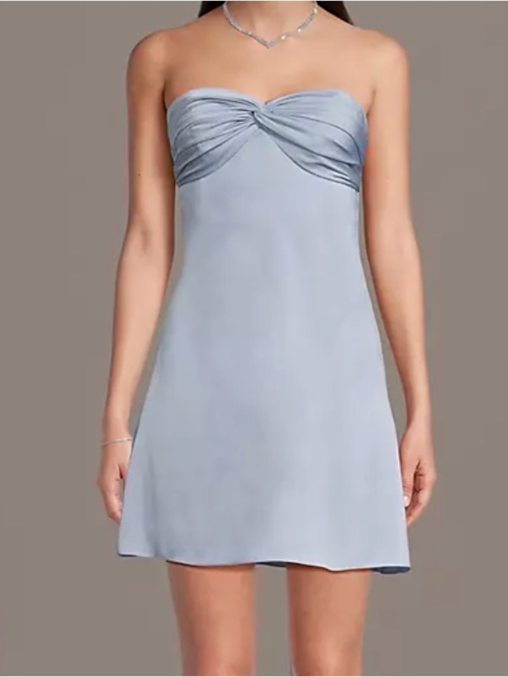 David's Bridal Light Blue Strapless Twist-Bust Mini Dress